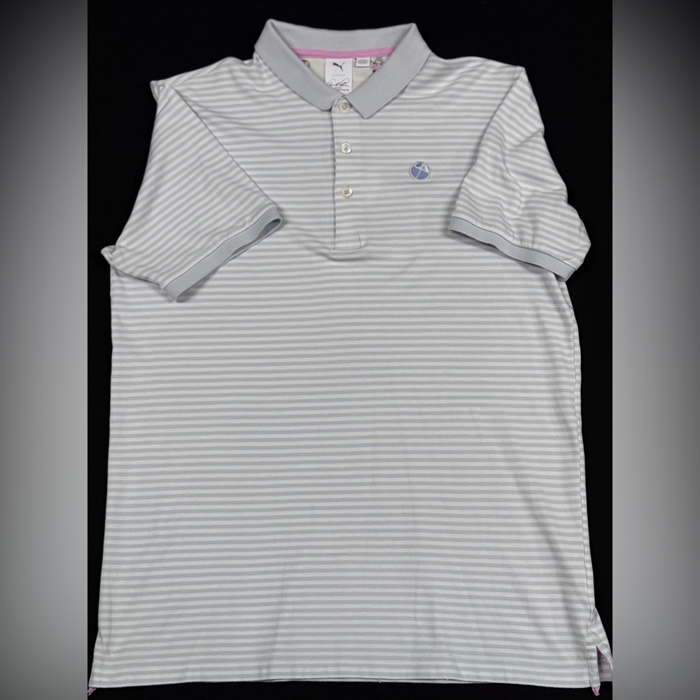 Puma Arnold Palmer Light Gray Striped Polo Shirt